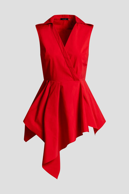 Tech Cotton Taffeta Cascade Peplum Shirt Mars Red