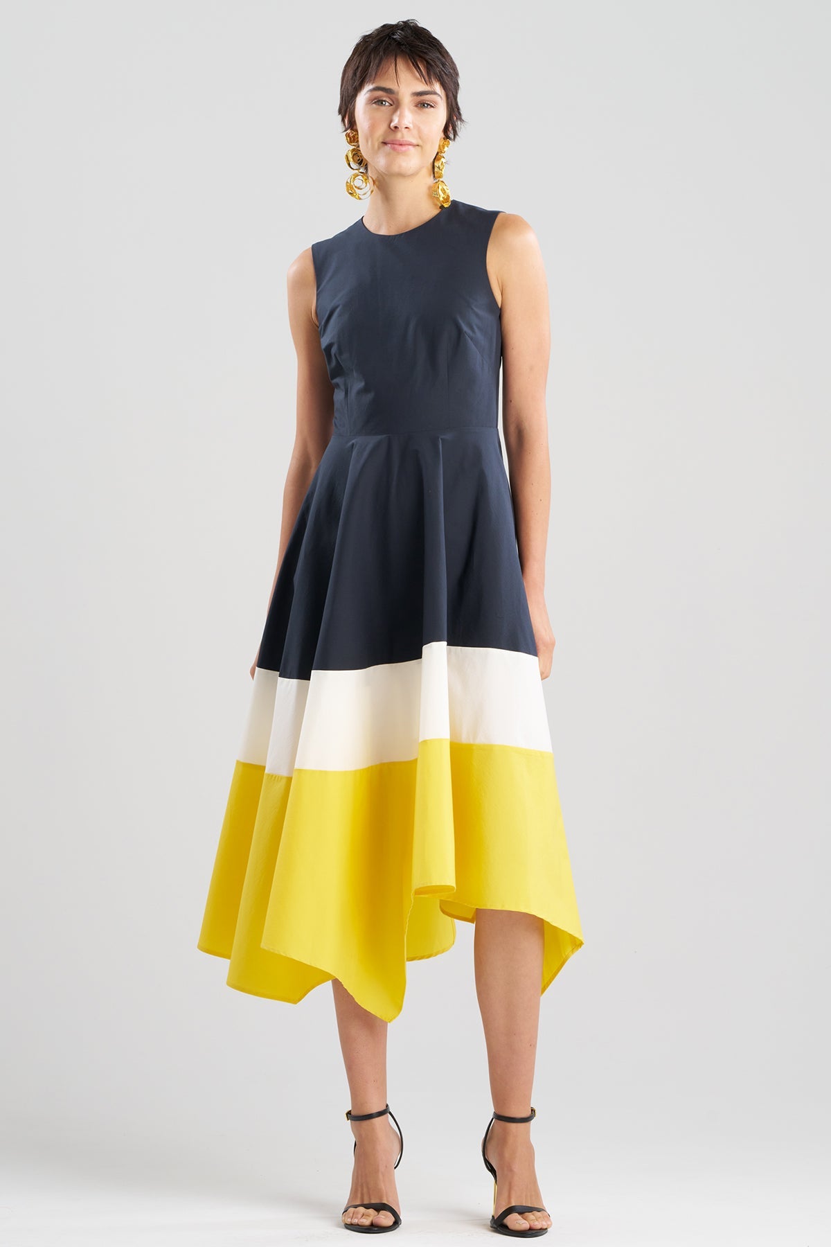 Color Block Tech Cotton Taffeta Origami Maxi Dress Multi
