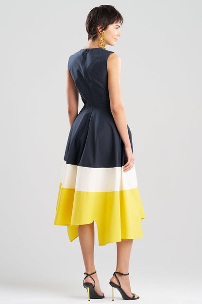Color Block Tech Cotton Taffeta Origami Maxi Dress Multi