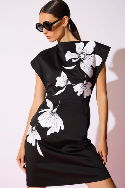Cotton Chino Embroidered Mini Dress Black
