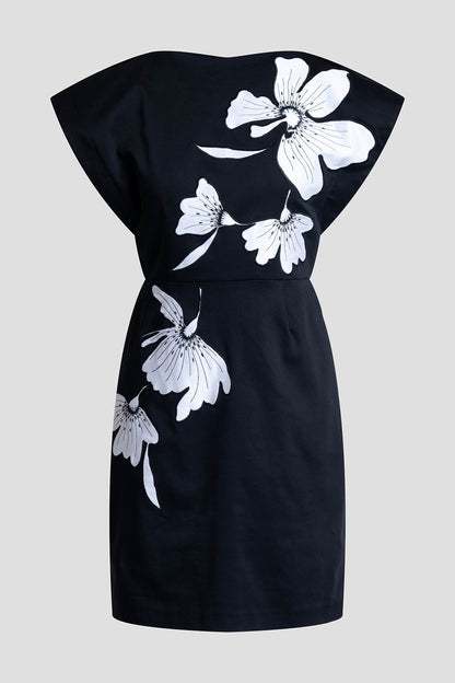 Cotton Chino Embroidered Mini Dress Black