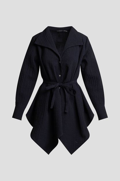 Matelassé Cotton Handkerchief Hem Shirt Black