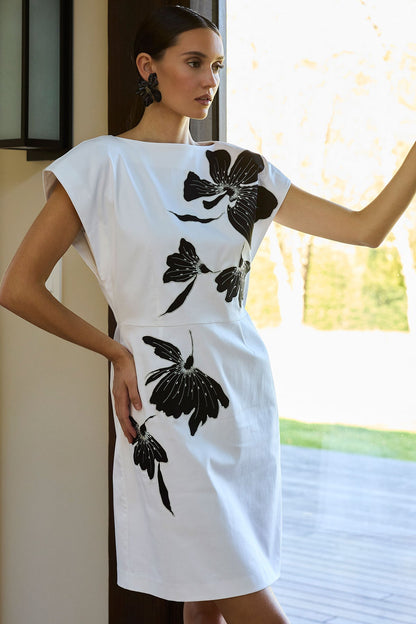 Cotton Chino Embroidered Mini Dress White