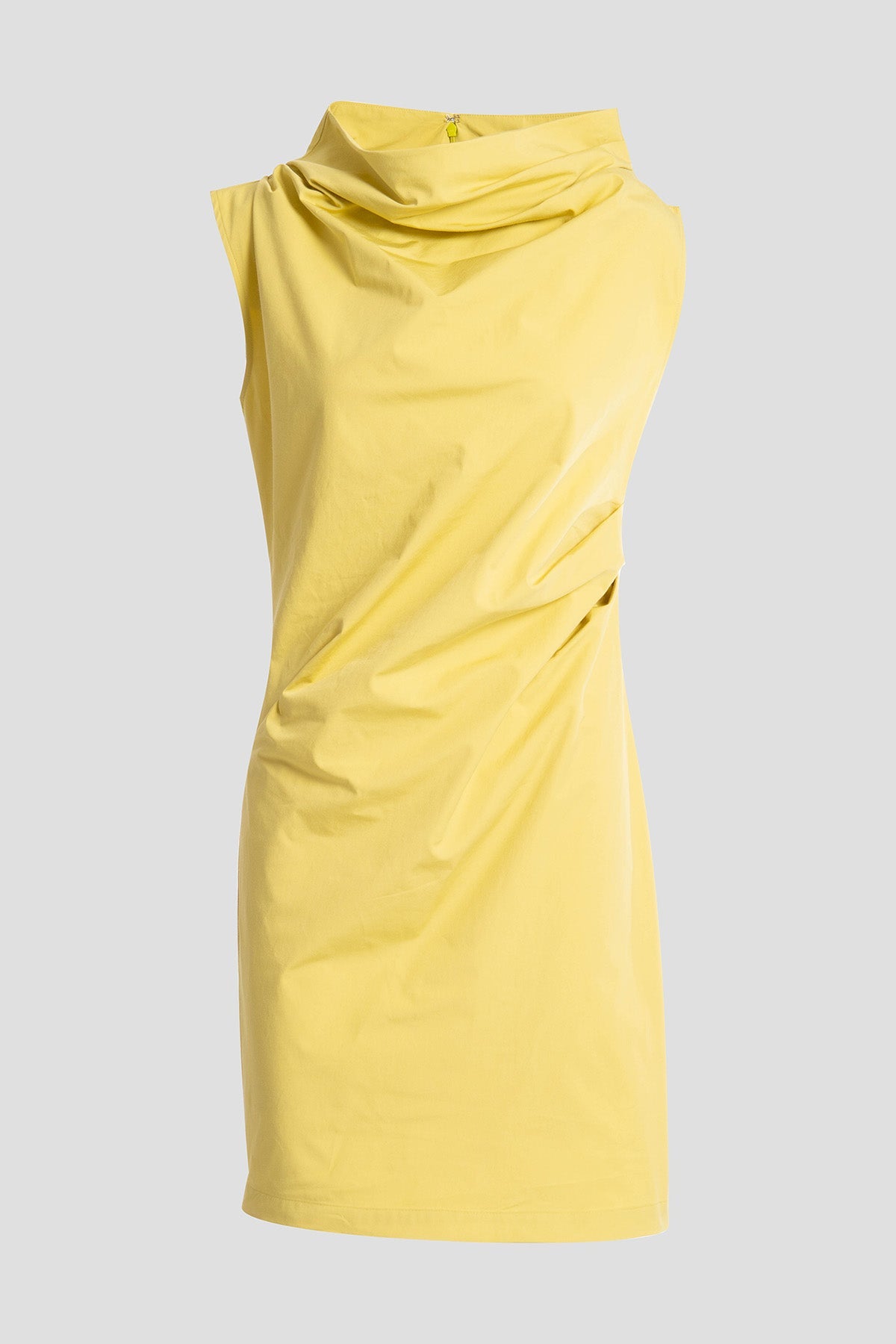 Tech Cotton Taffeta Asymmetric Funnel Neck Dress Lemon