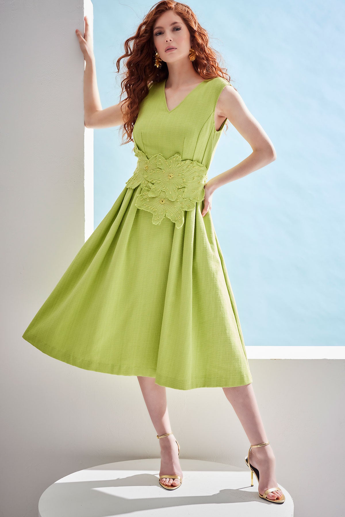 Basketweave Cotton Dress Pear