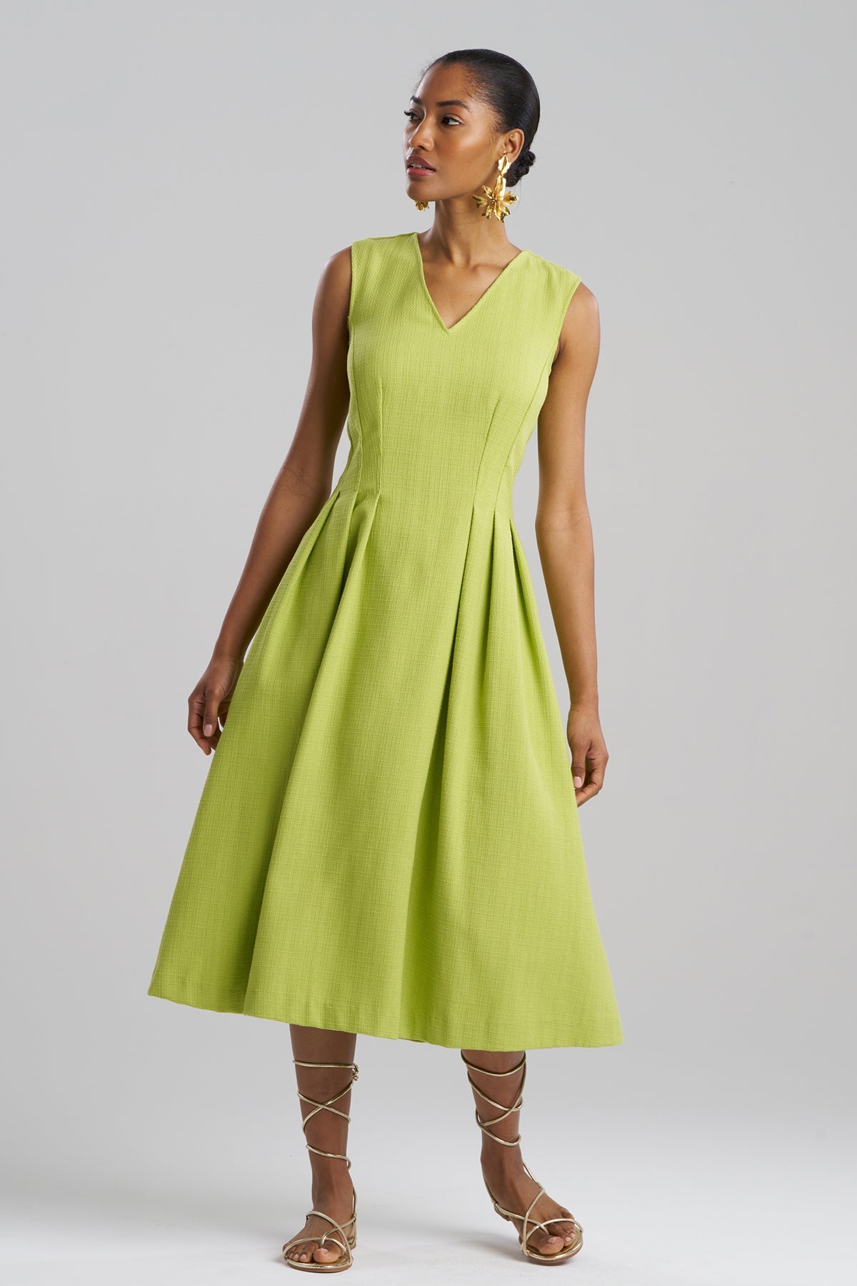 Basketweave Cotton Dress Pear