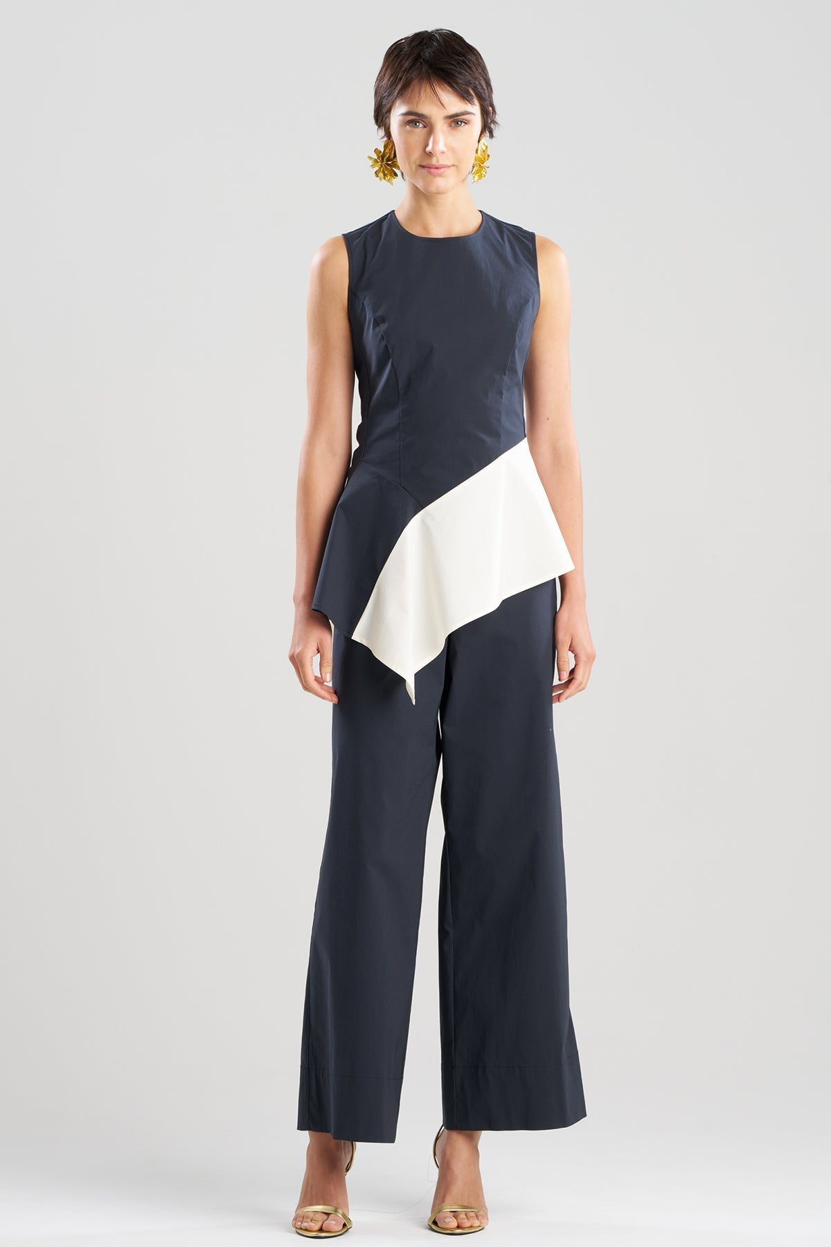 Color Block Tech Cotton Taffeta Asymmetric Top Black/White