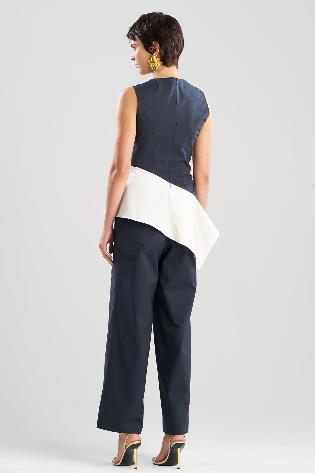 Color Block Tech Cotton Taffeta Asymmetric Top Black/White