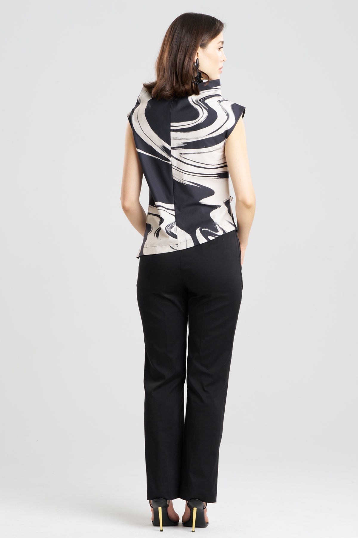 Kaze Cotton Asymmetric Funnel Neck Top Black