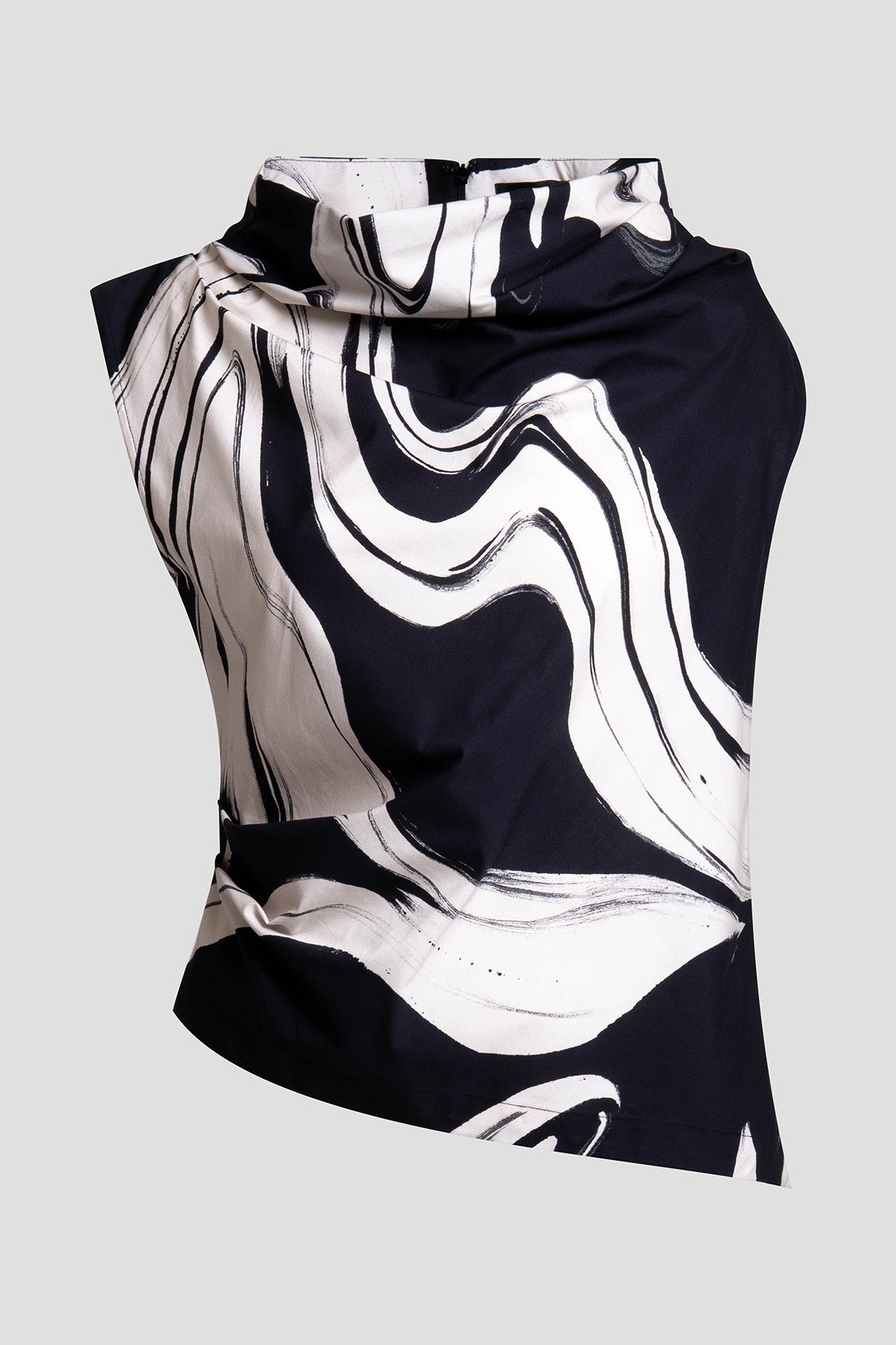 Kaze Cotton Asymmetric Funnel Neck Top Black