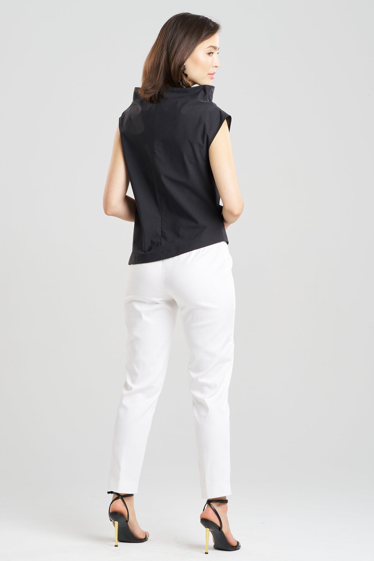 Tech Cotton Taffeta Asymmetric Funnel Neck Top Black