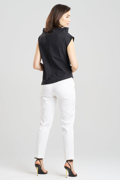 Tech Cotton Taffeta Asymmetric Funnel Neck Top Black