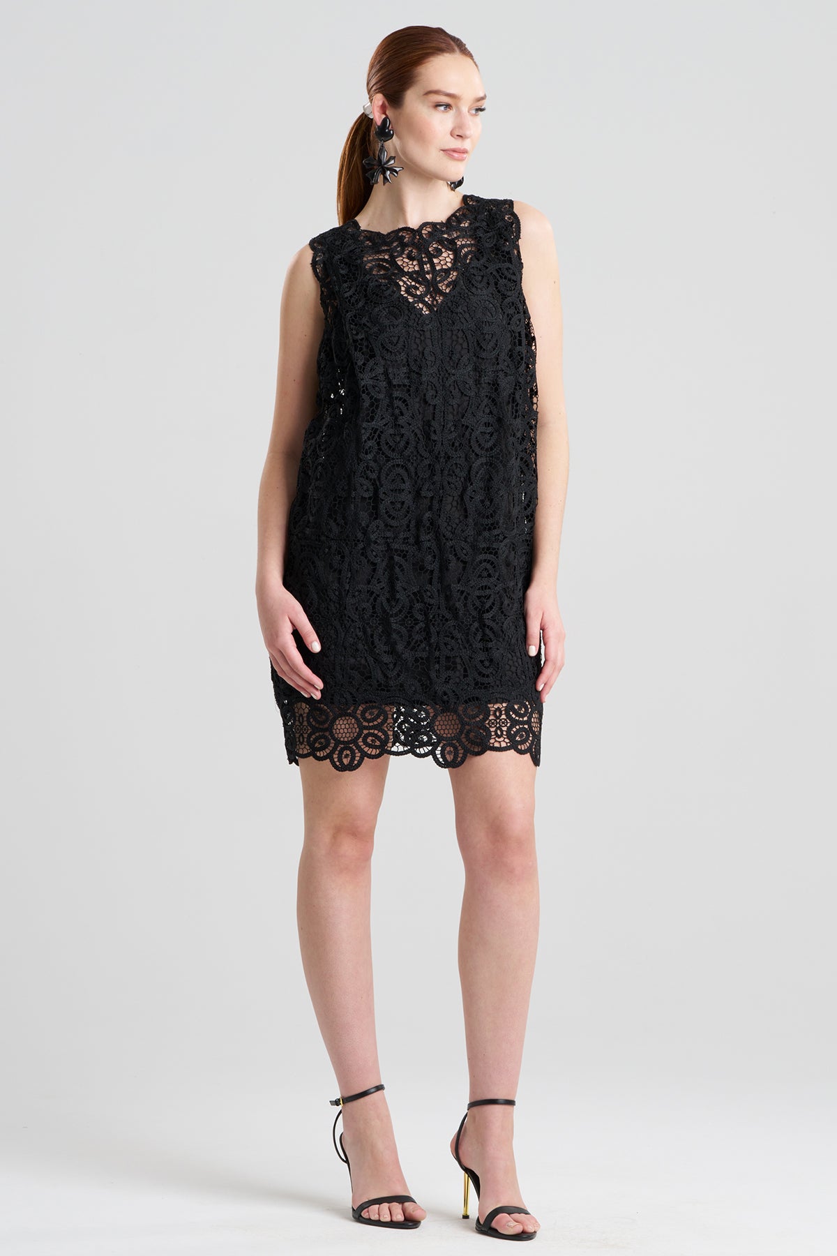 Raffia Lace Shift Dress Black