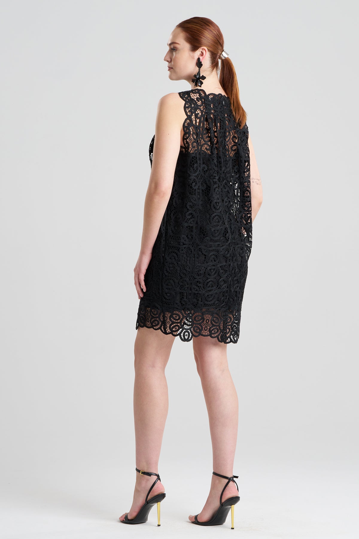 Raffia Lace Shift Dress Black