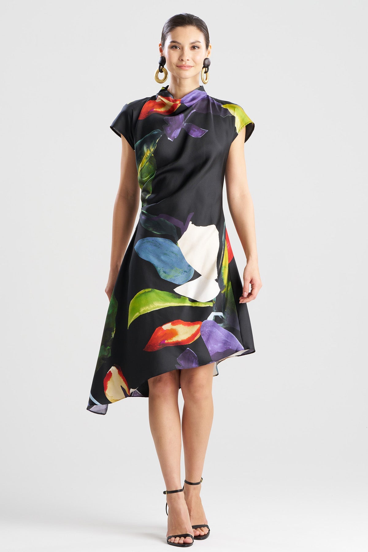Yoru Silk Twill Asymmetric Dress Black Deep Orchid