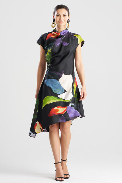 Yoru Silk Twill Asymmetric Dress Black Deep Orchid