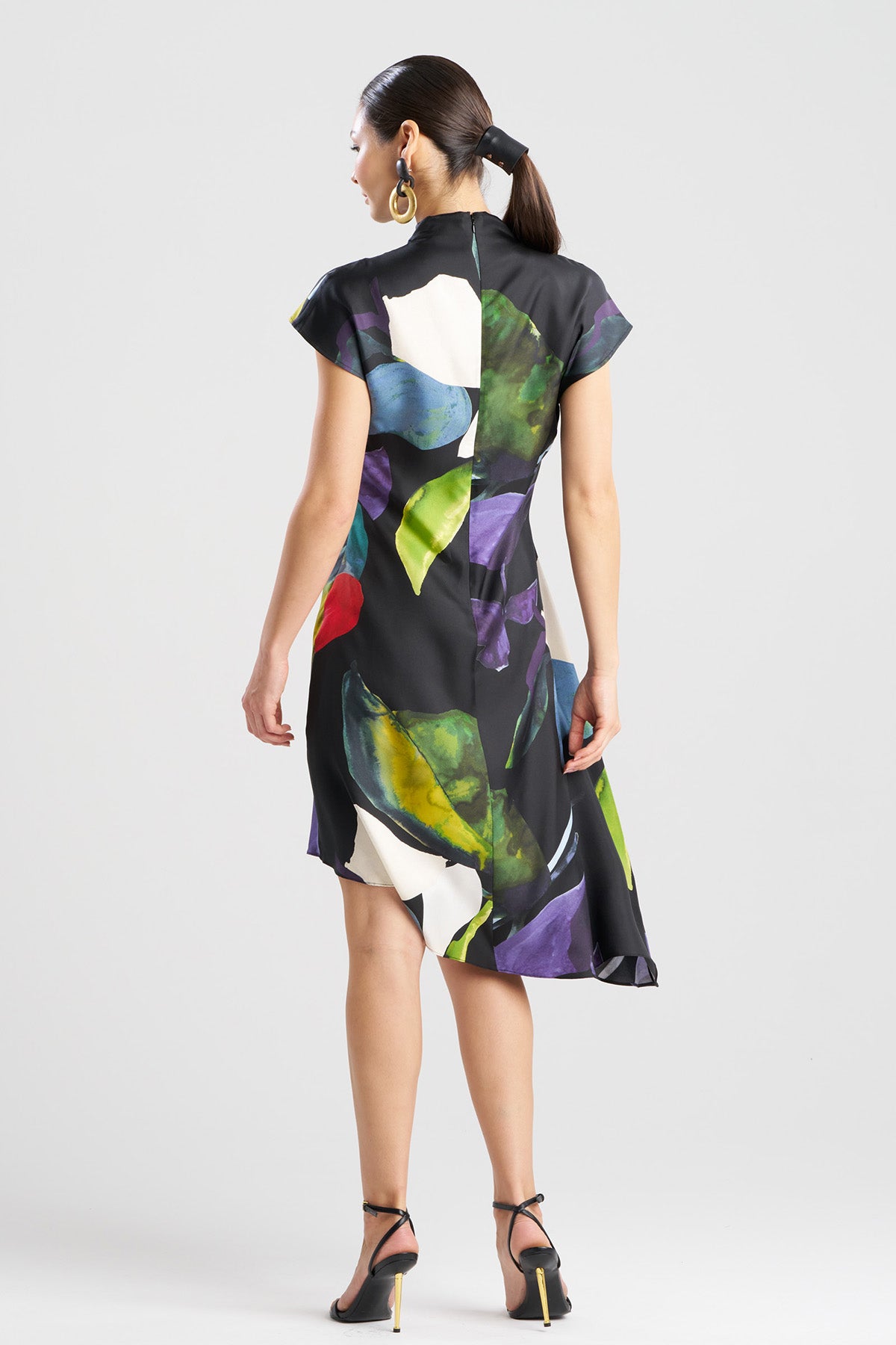 Yoru Silk Twill Asymmetric Dress Black Deep Orchid