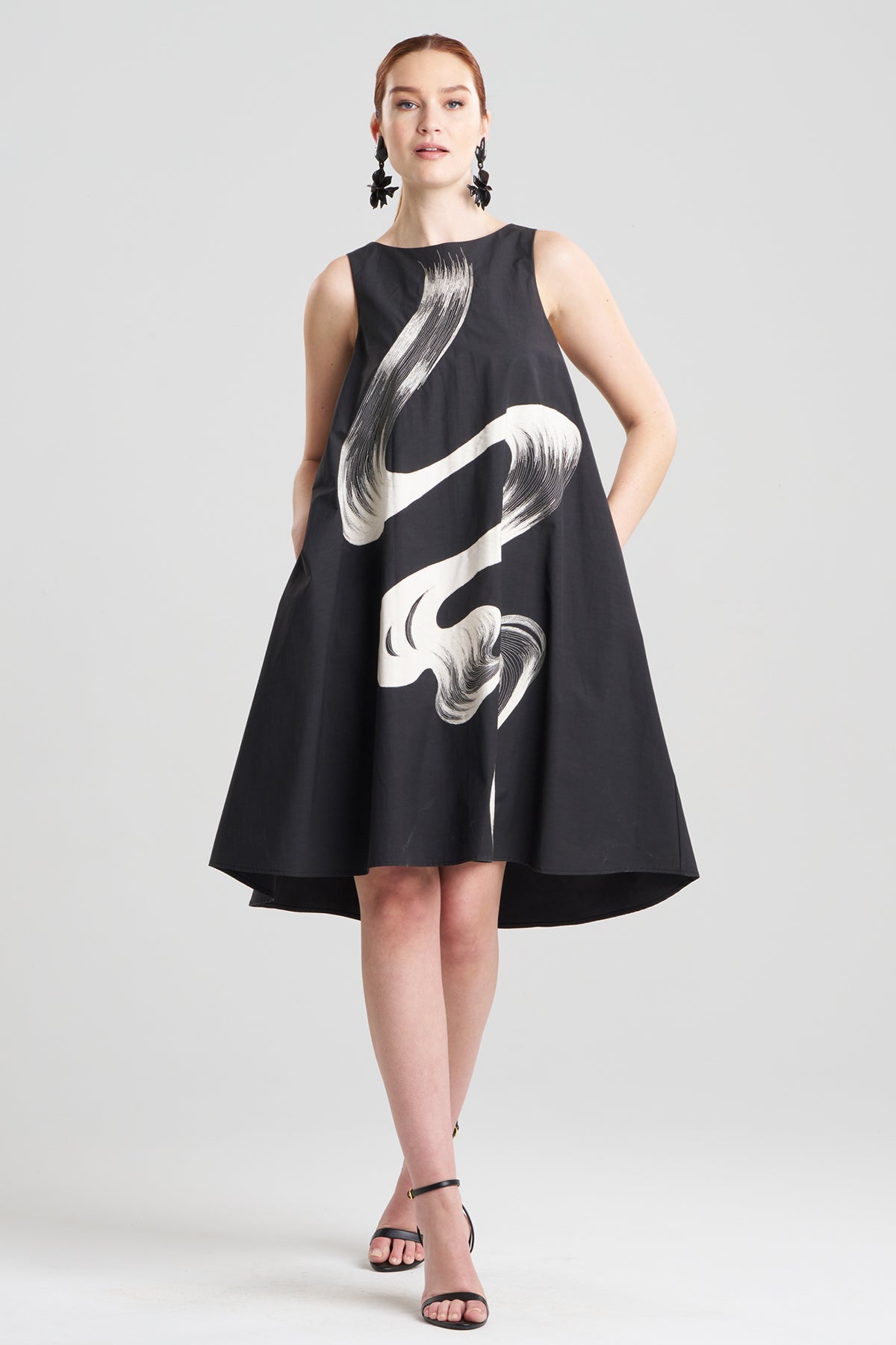 Tech Cotton Taffeta Asymmetric Dress Black