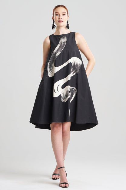 Tech Cotton Taffeta Asymmetric Dress Black