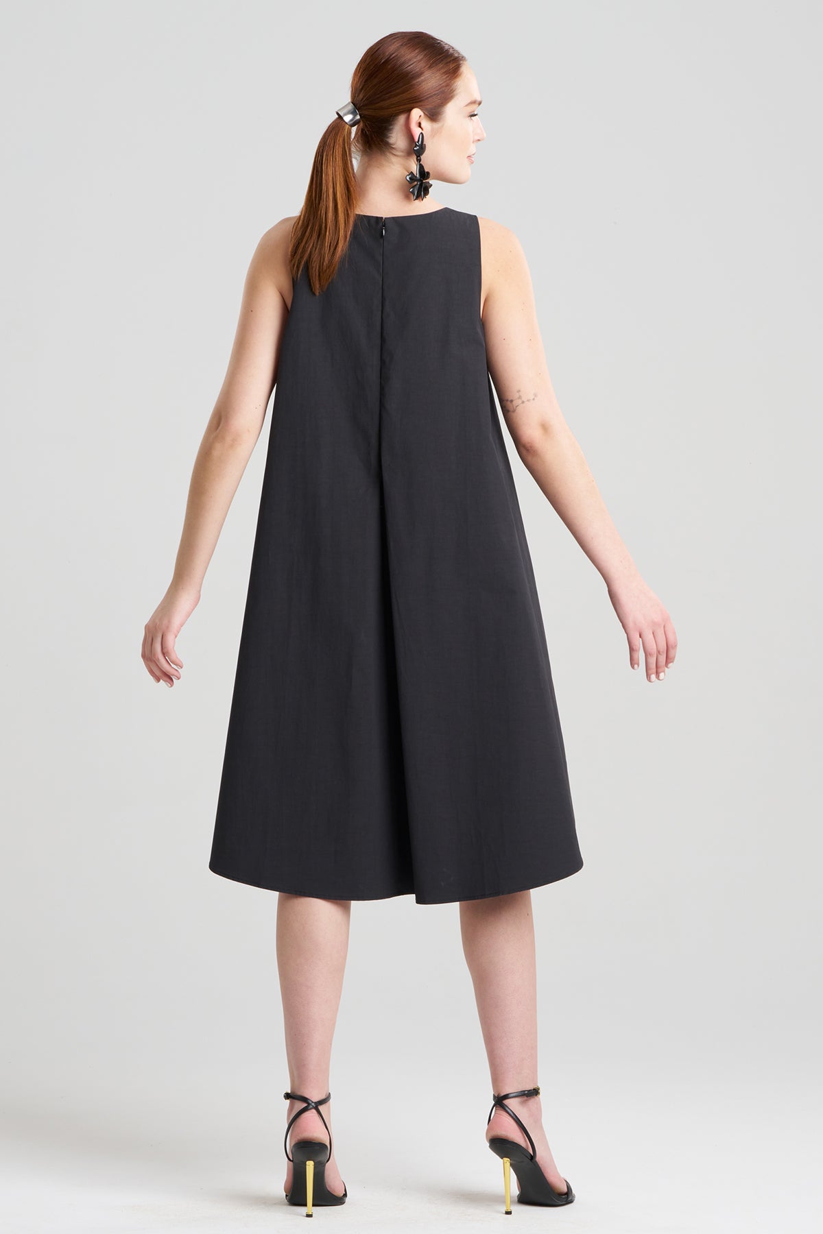 Tech Cotton Taffeta Asymmetric Dress Black