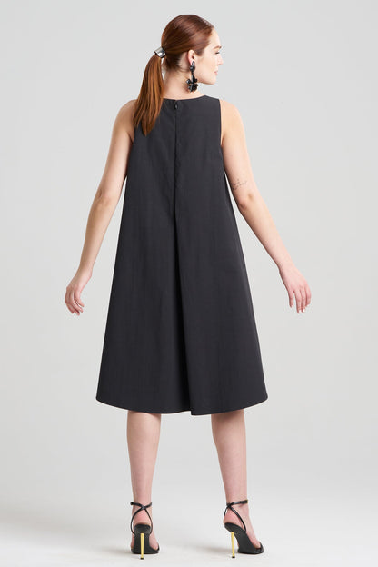 Tech Cotton Taffeta Asymmetric Dress Black