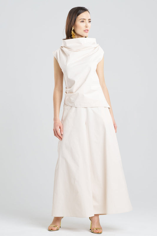Tech Cotton Taffeta Asymmetric Funnel Neck Top Ivory