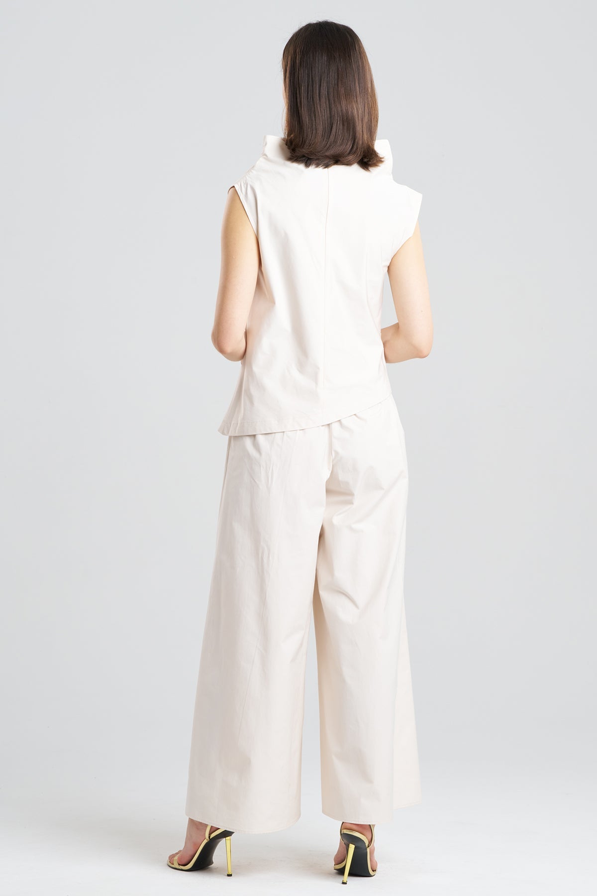 Tech Cotton Taffeta Asymmetric Funnel Neck Top Ivory