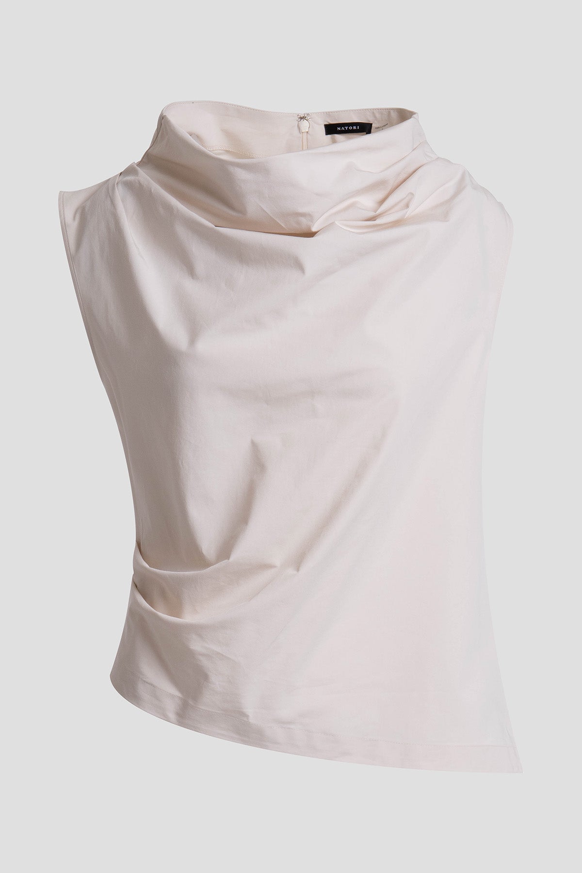 Tech Cotton Taffeta Asymmetric Funnel Neck Top Ivory
