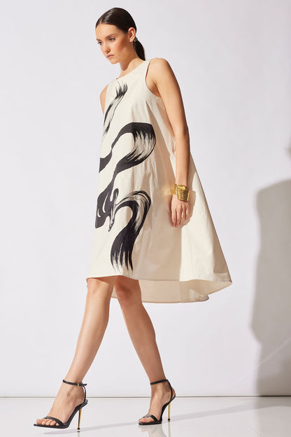 Tech Cotton Taffeta Asymmetric Dress Ivory