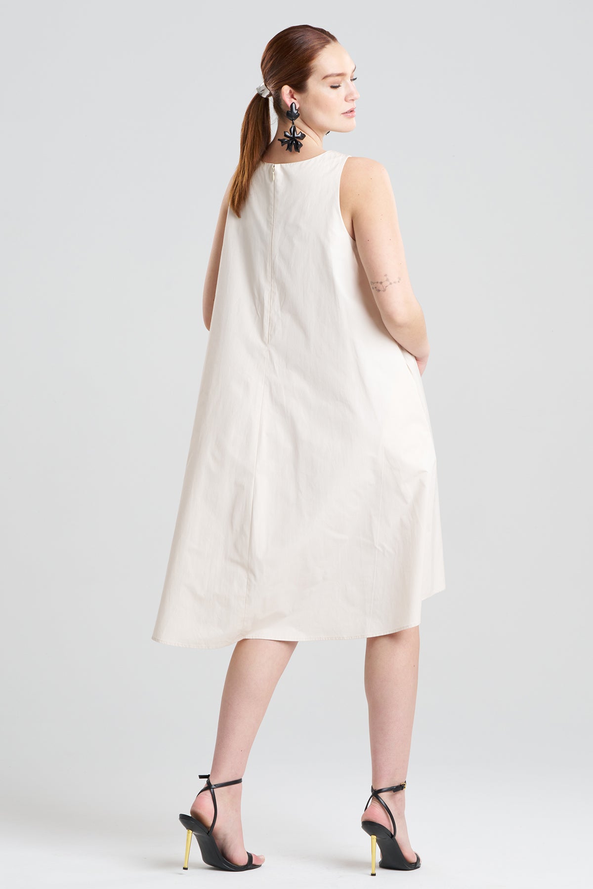 Tech Cotton Taffeta Asymmetric Dress Ivory