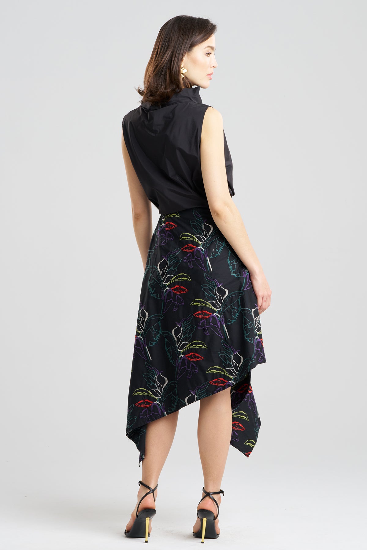Yoru Embroidered Cotton Poplin Origami Asymmetric Skirt Black Deep Orchid