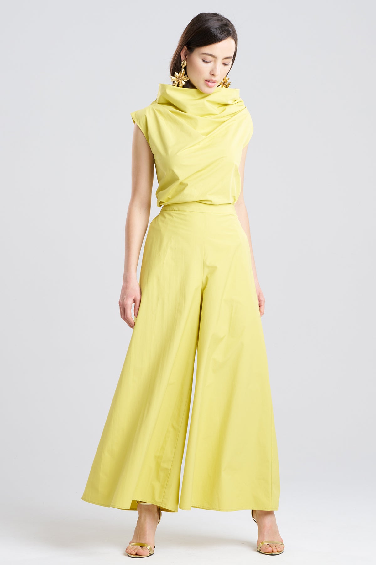 Tech Cotton Taffeta Palazzo Pants Lemon