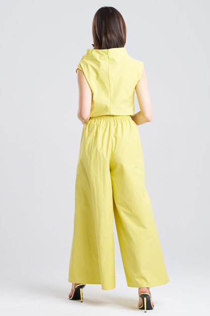 Tech Cotton Taffeta Palazzo Pants Lemon