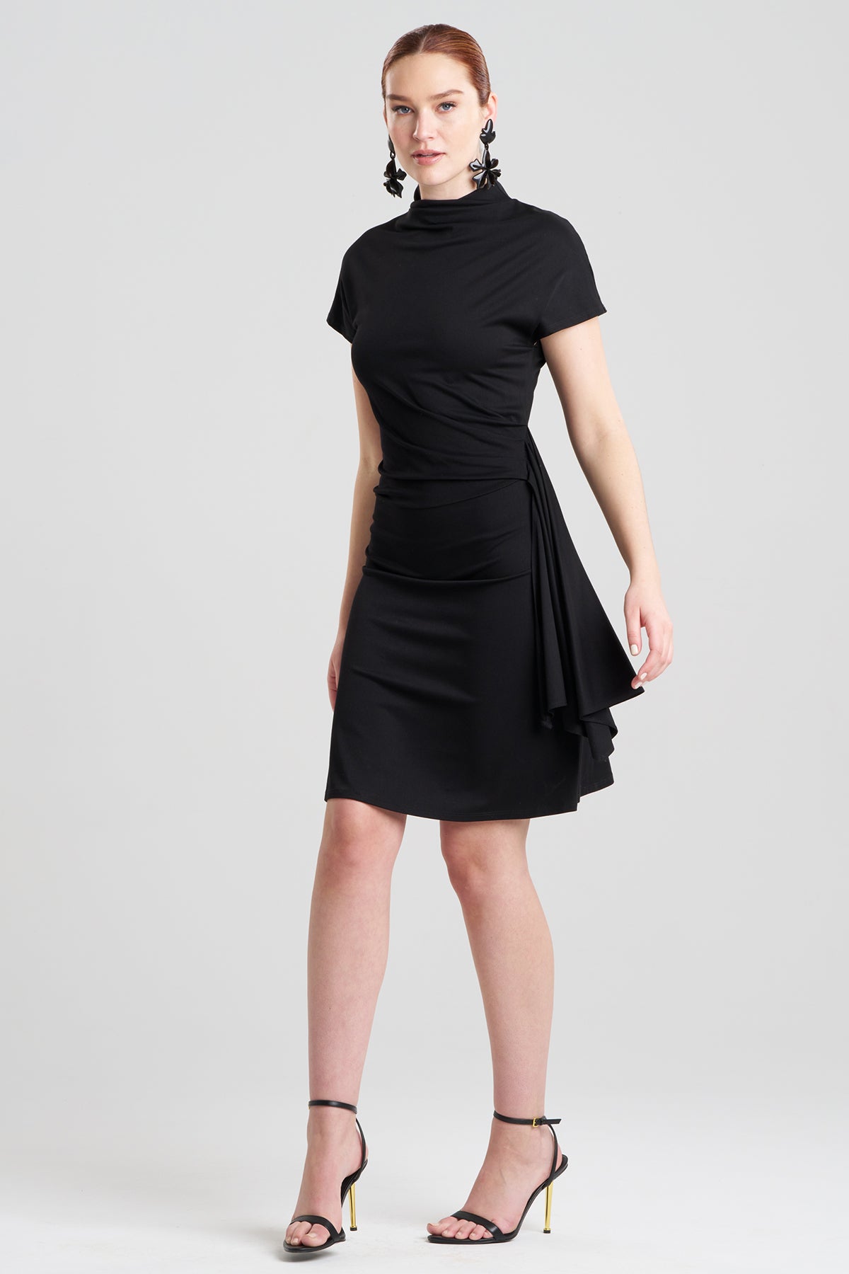 Crepe Knit Cascade Dress Black
