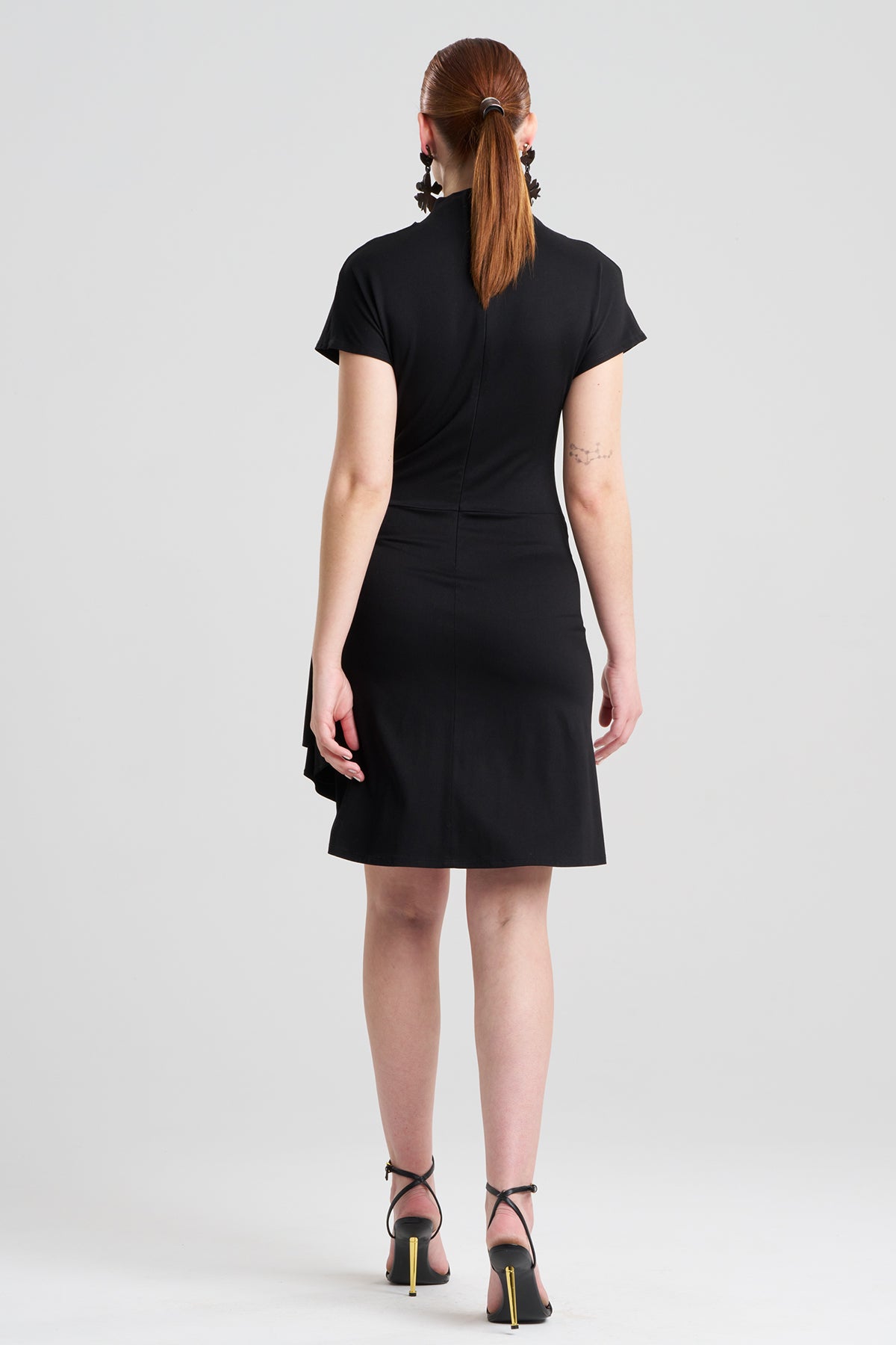 Crepe Knit Cascade Dress Black