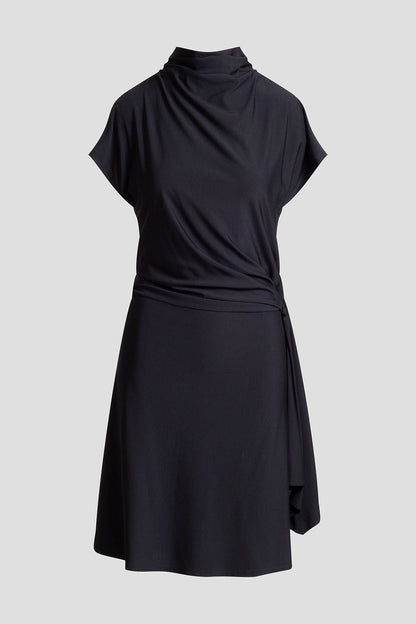 Crepe Knit Cascade Dress Black