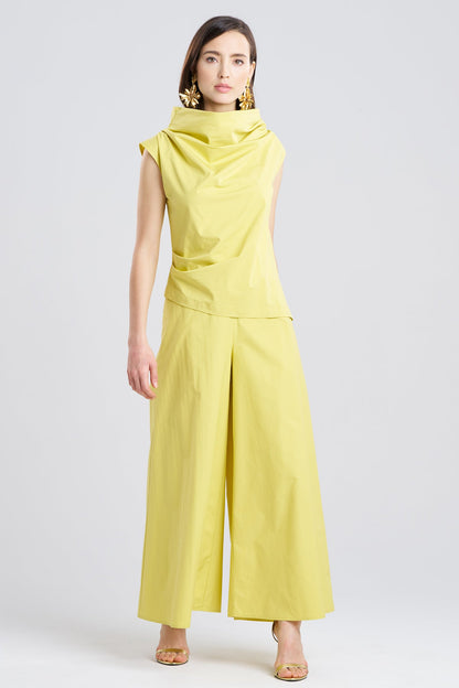 Tech Cotton Taffeta Asymmetric Funnel Neck Top Lemon