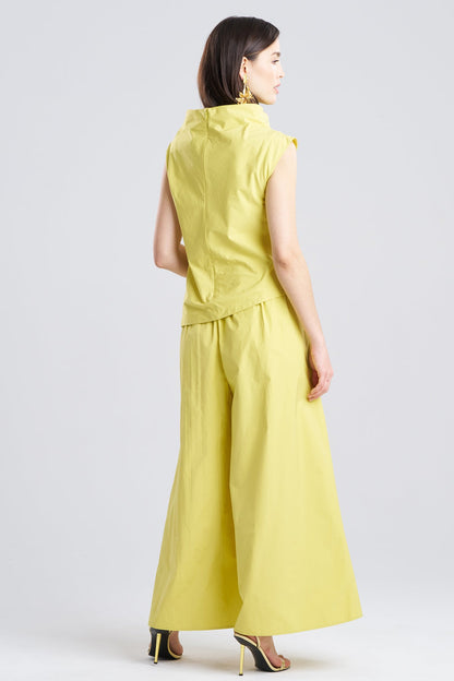 Tech Cotton Taffeta Asymmetric Funnel Neck Top Lemon
