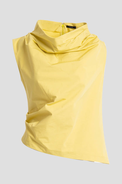 Tech Cotton Taffeta Asymmetric Funnel Neck Top Lemon