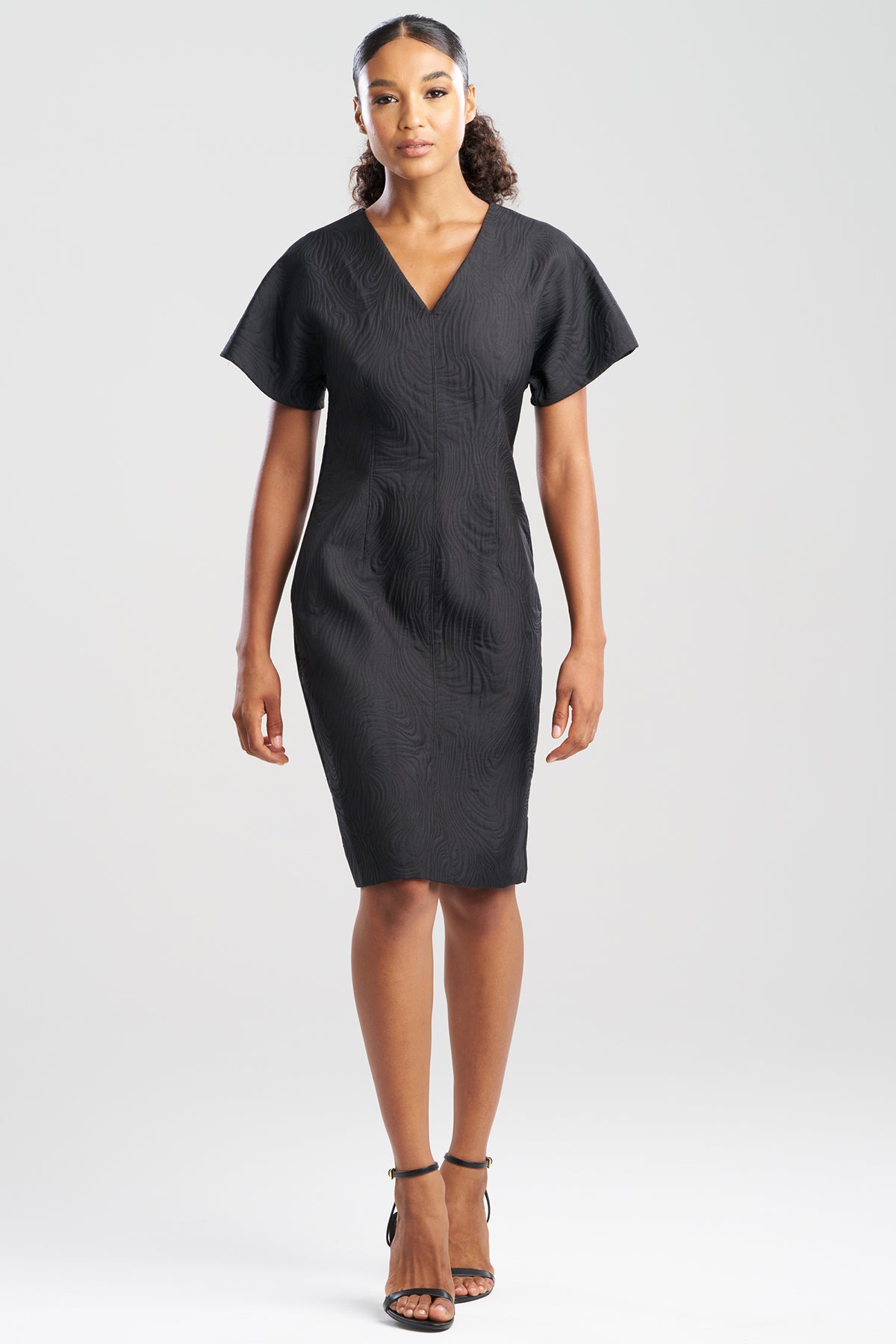 Swirl Jacquard Dolman Sleeve Dress Black