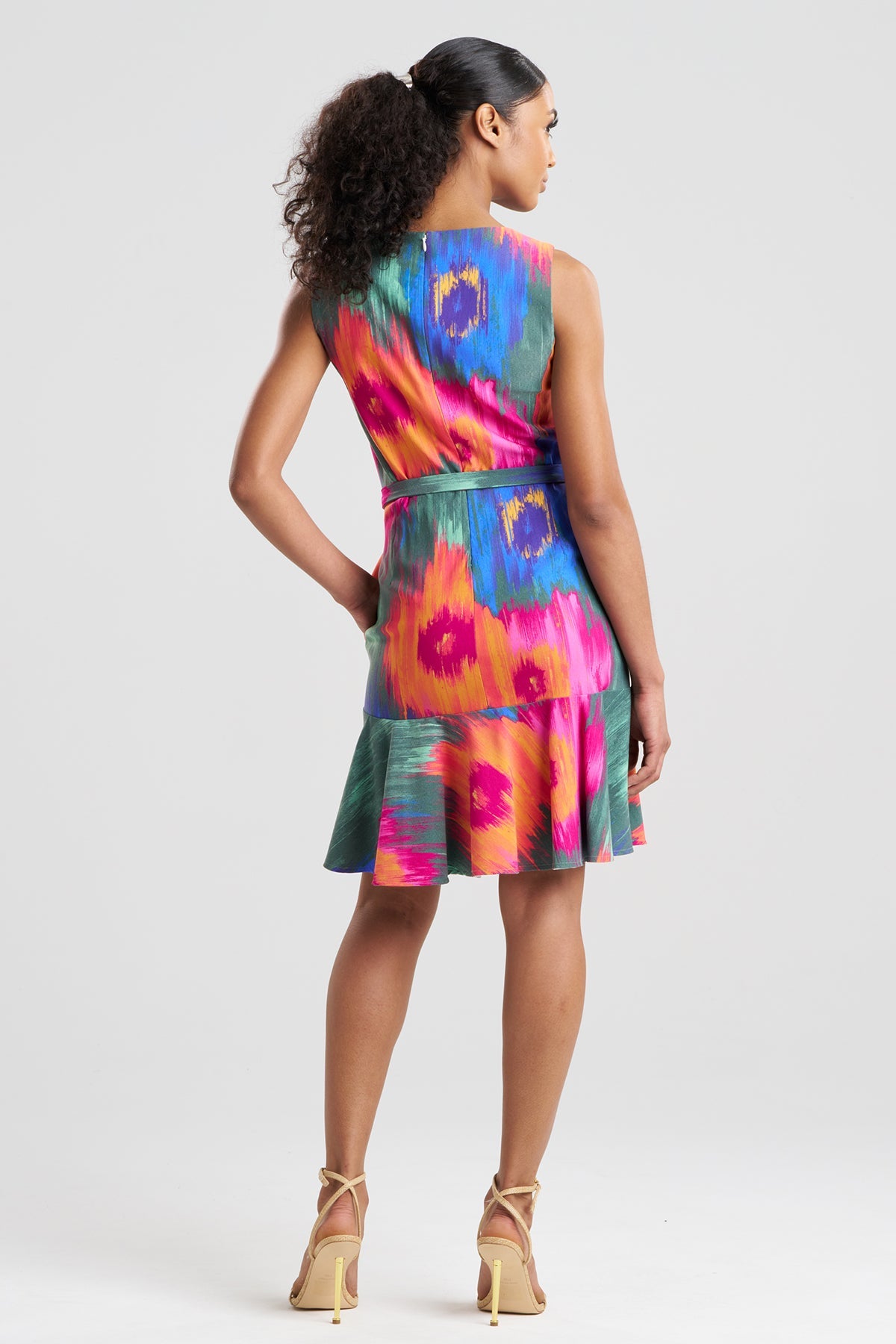 Multi Floral Belted Ruffle Dress Multi