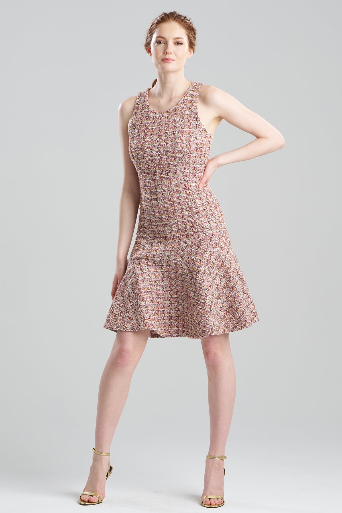 Tweed Sleeveless Flounce Dress Multi