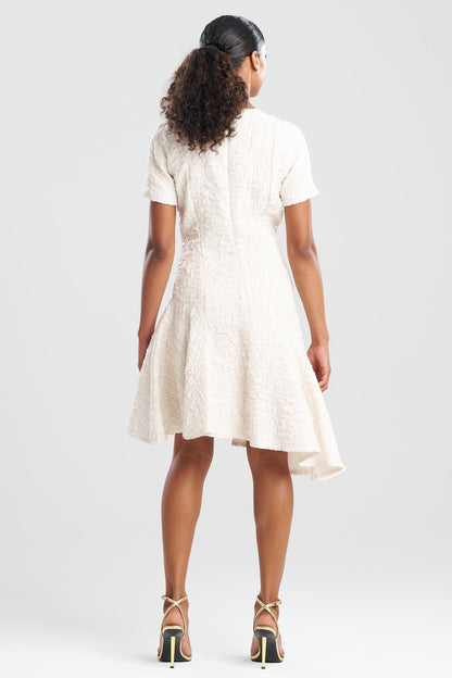 Pebbled Jacquard Short Sleeve Flounce Dress Sandstone