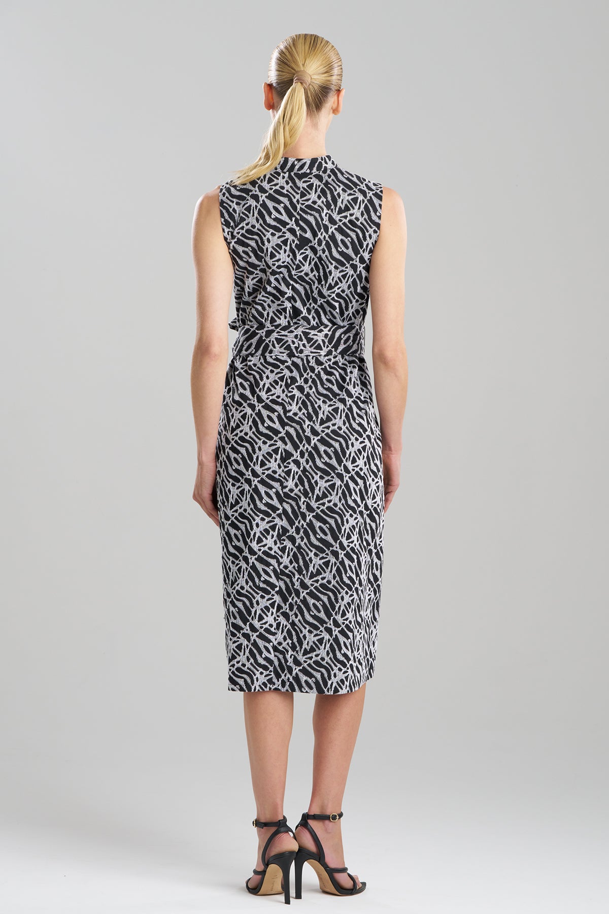 Geo Embroidered Cotton Poplin Mandarin Dress Black/White