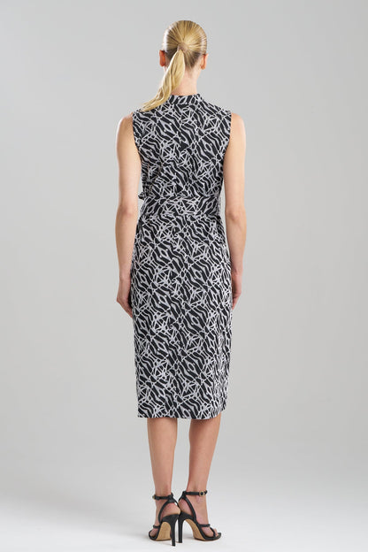 Geo Embroidered Cotton Poplin Mandarin Dress Black/White