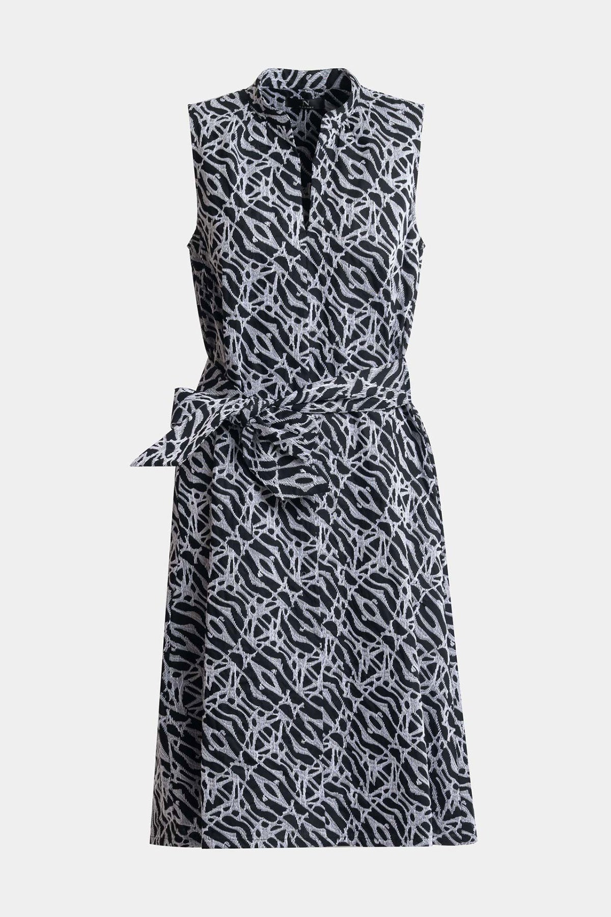 Geo Embroidered Cotton Poplin Mandarin Dress Black/White