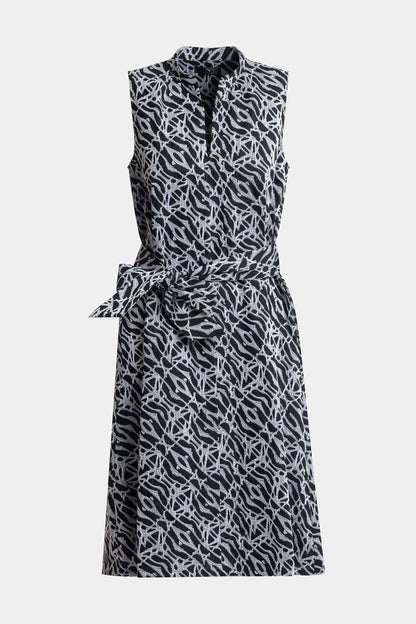 Geo Embroidered Cotton Poplin Mandarin Dress Black/White