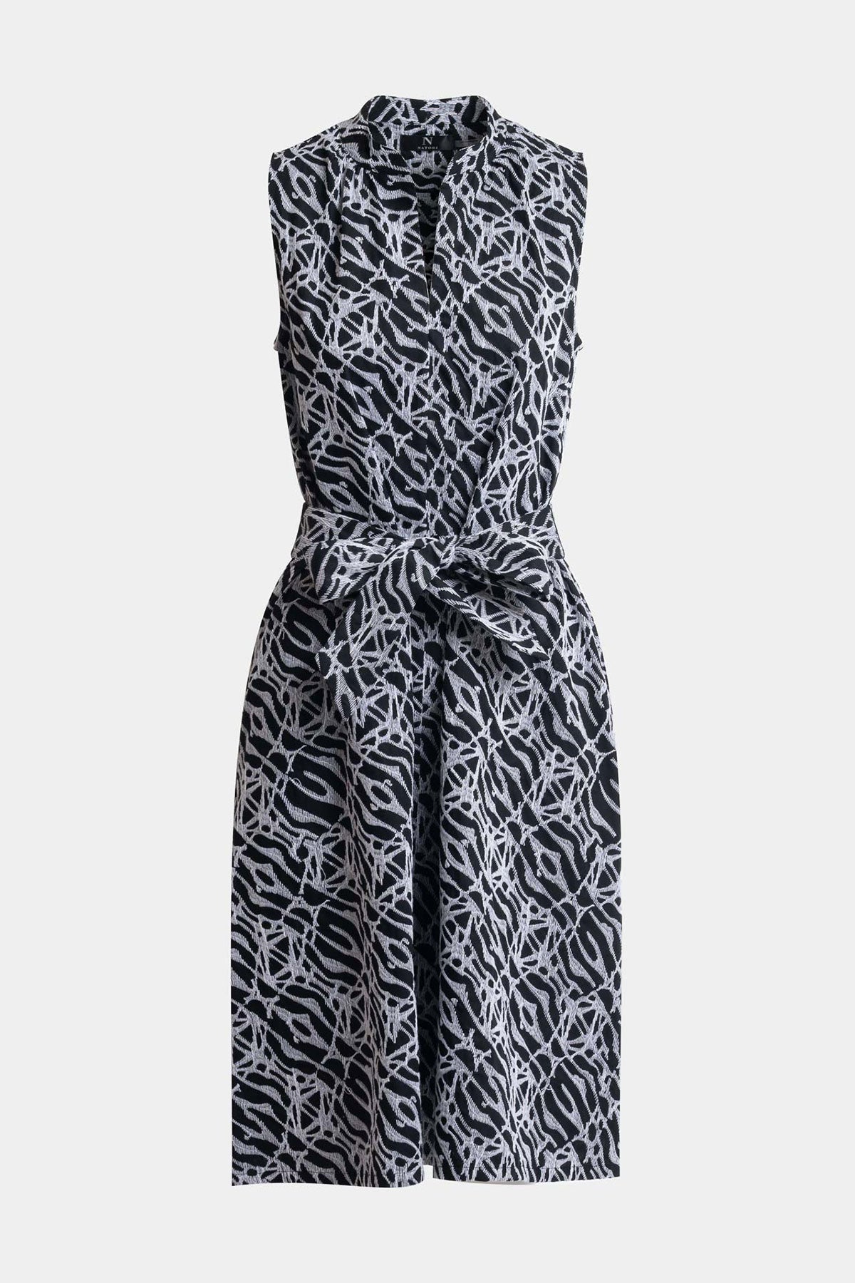 Geo Embroidered Cotton Poplin Mandarin Dress Black/White