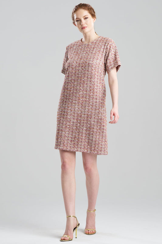 Tweed Short Sleeve Shift Dress Multi