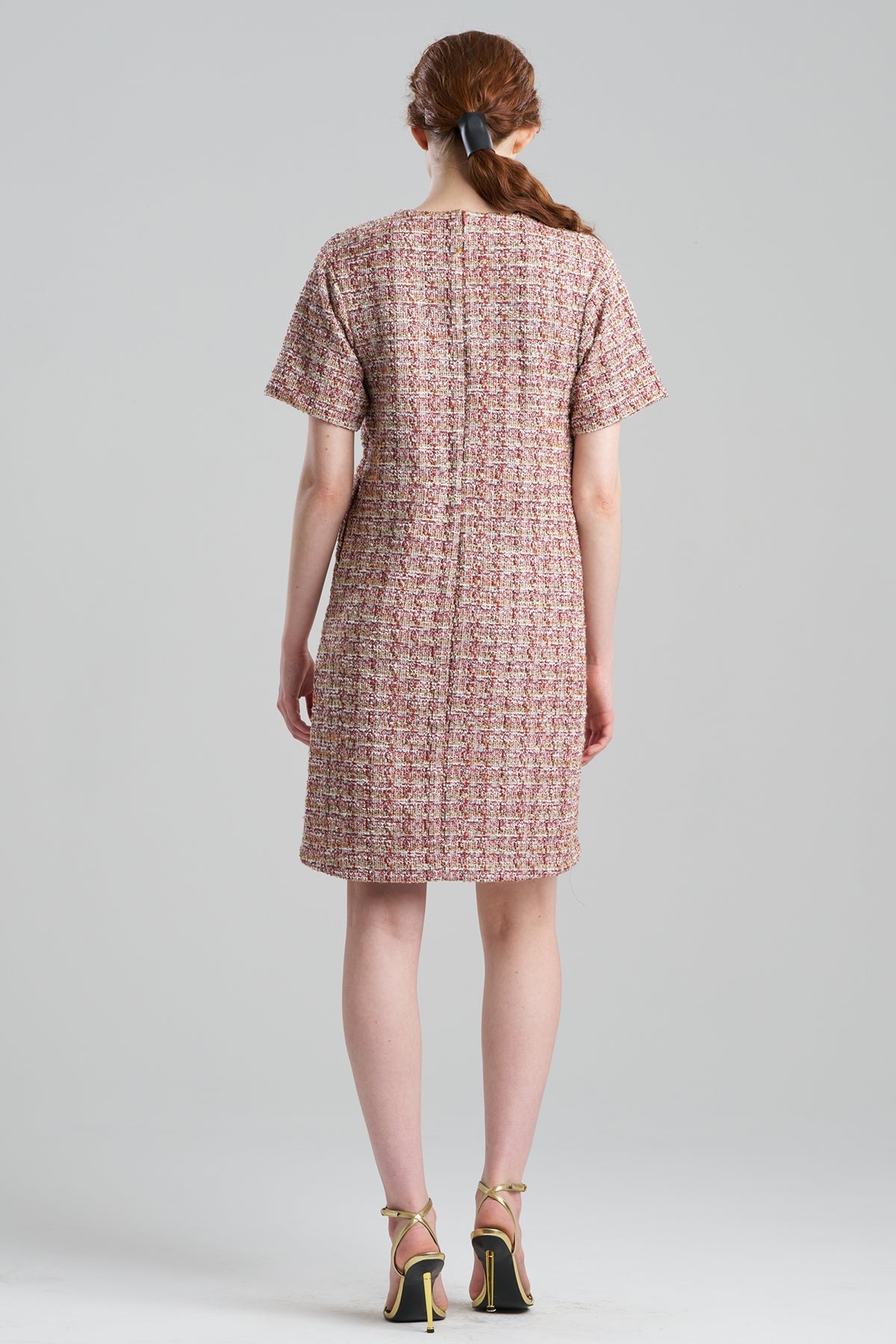 Tweed Short Sleeve Shift Dress Multi